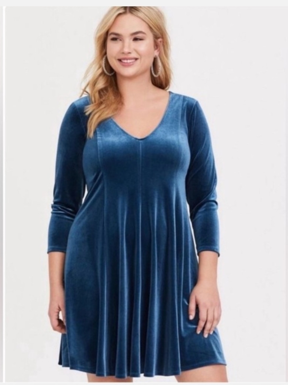torrid Blue Velvet V-Neck Long Sleeve Swing Dress